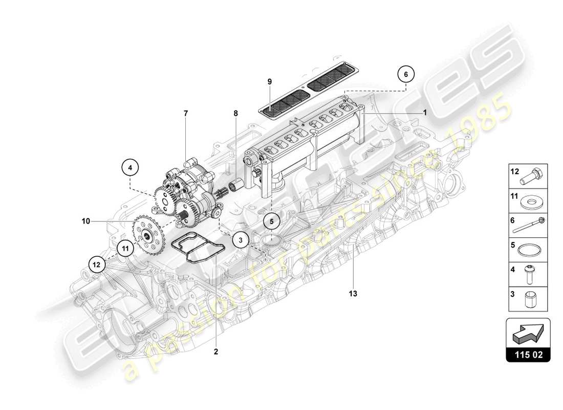 lamborghini 2021 (lp770-4 svj roadster) diagrama de piezas de la bomba de aceite