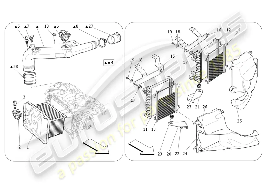 maserati levante gt (2022) sistema de enfriador diagrama de piezas