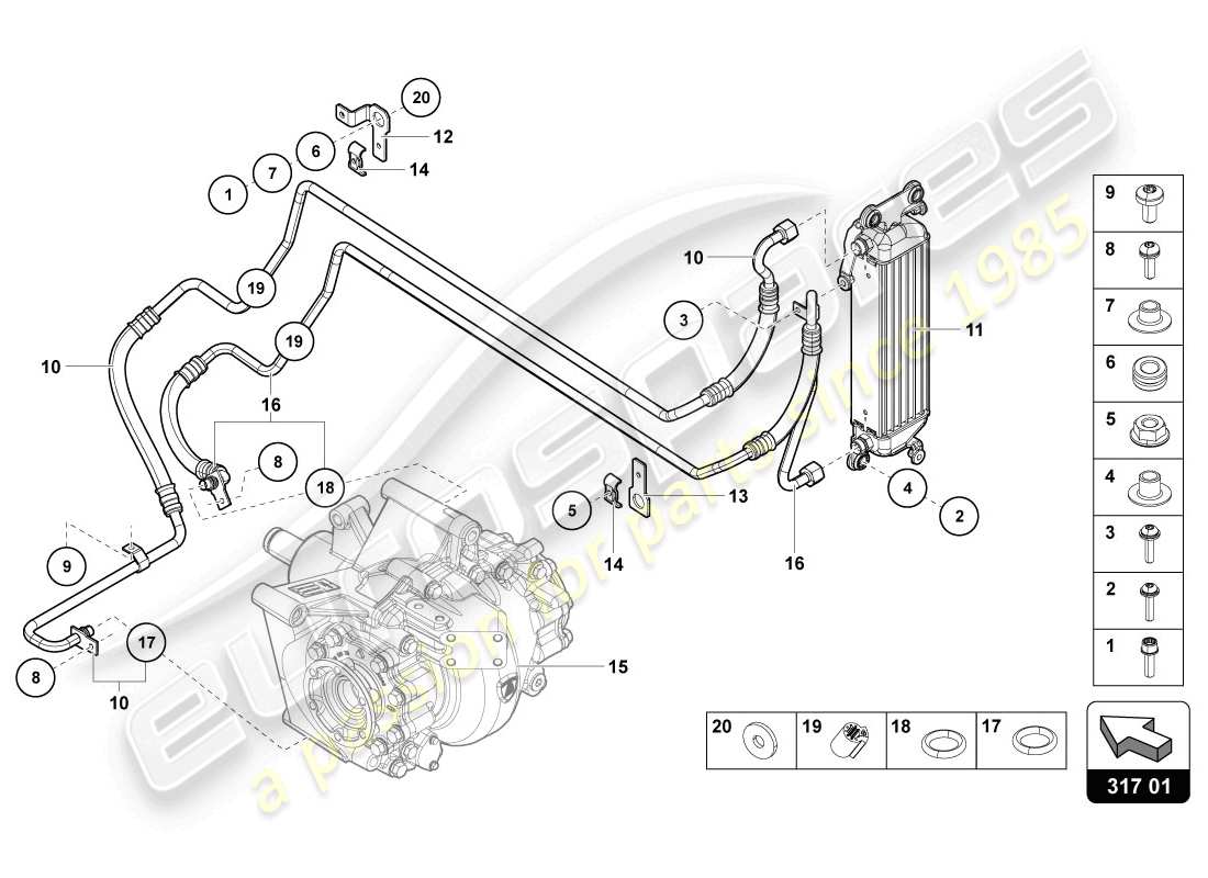 lamborghini 2014 (lp720-4 coupe 50) diagrama de piezas del enfriador de aceite