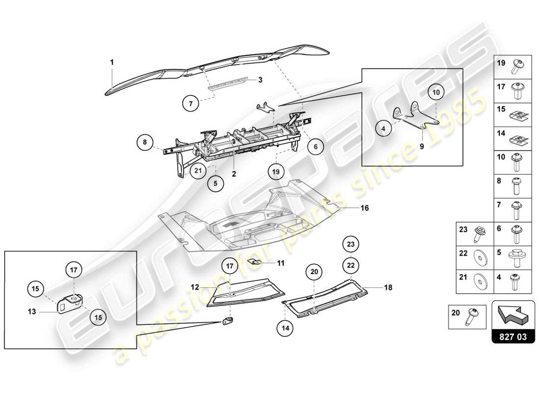 lamborghini 2014 (lp720-4 coupe 50) diagrama de piezas del spoiler trasero