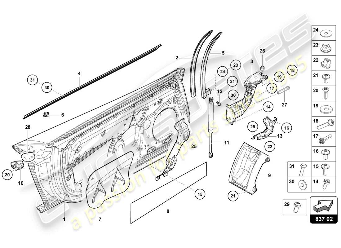 lamborghini lp720-4 coupe 50 (2014) puerta del conductor y del pasajero diagrama de piezas