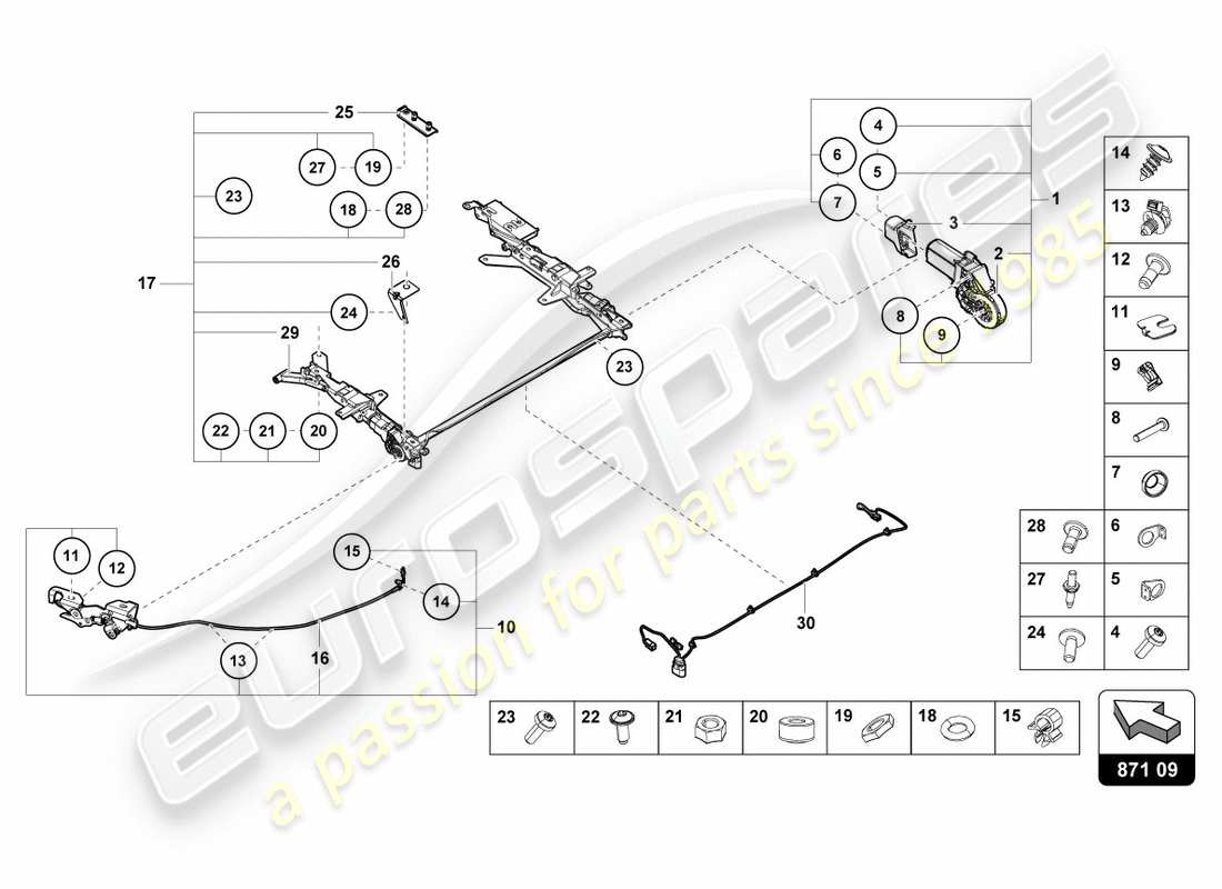 lamborghini lp580-2 spyder (2018) diagrama de piezas del motor de techo corredizo