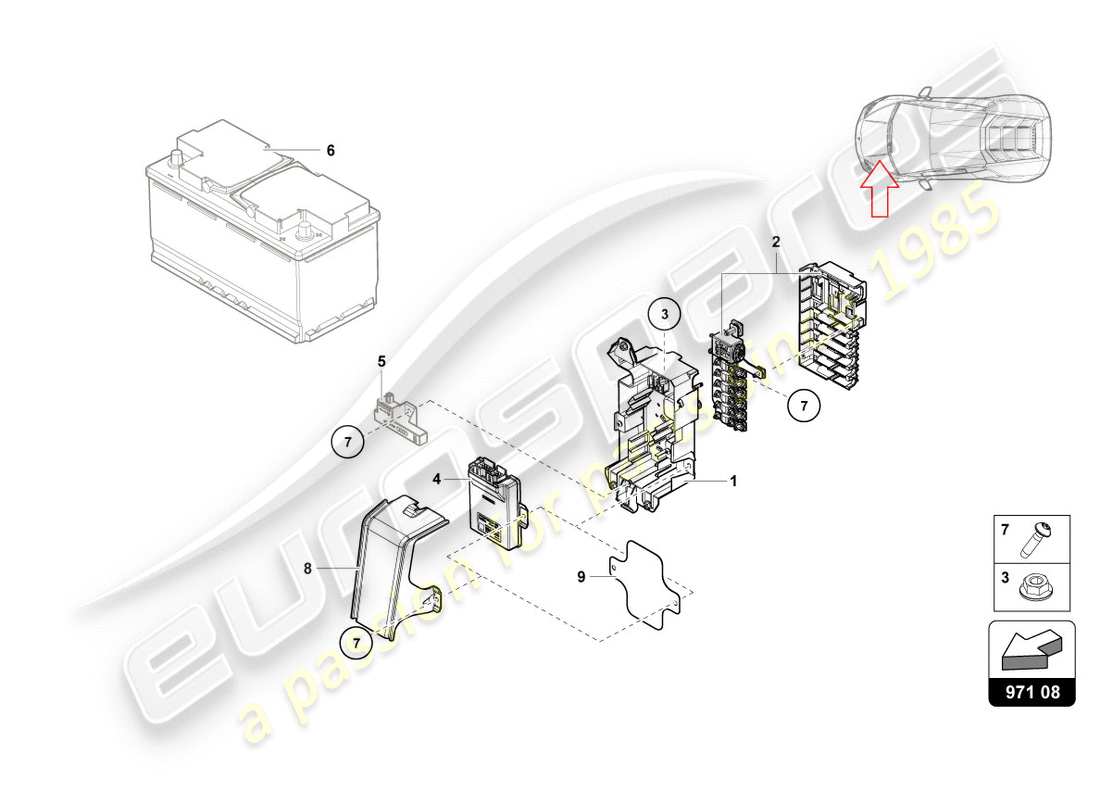 lamborghini lp580-2 spyder (2018) diagrama de piezas de la caja de fusibles