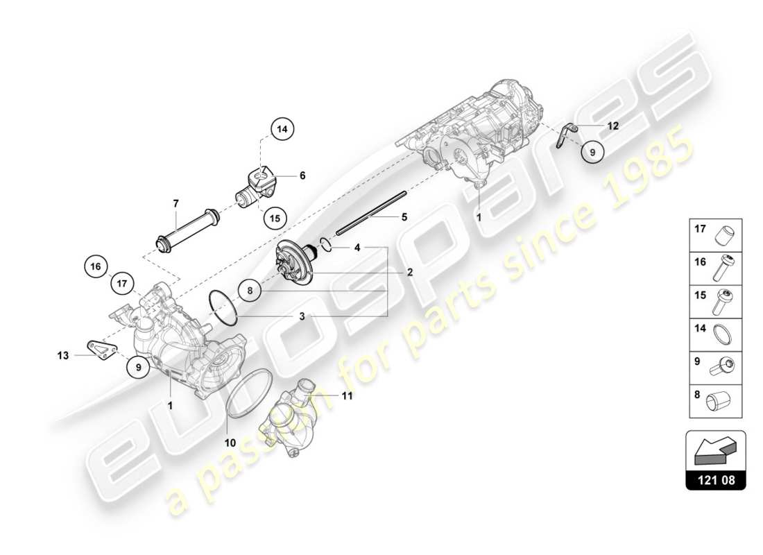 lamborghini evo spyder (2020) montaje para eje intermedio de bomba de aceite diagrama de piezas