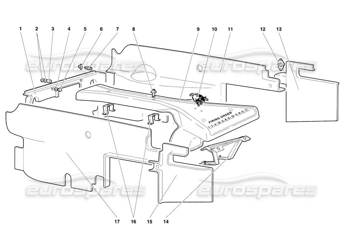 lamborghini diablo se30 (1995) diagrama de piezas de los paneles de la carcasa del motor