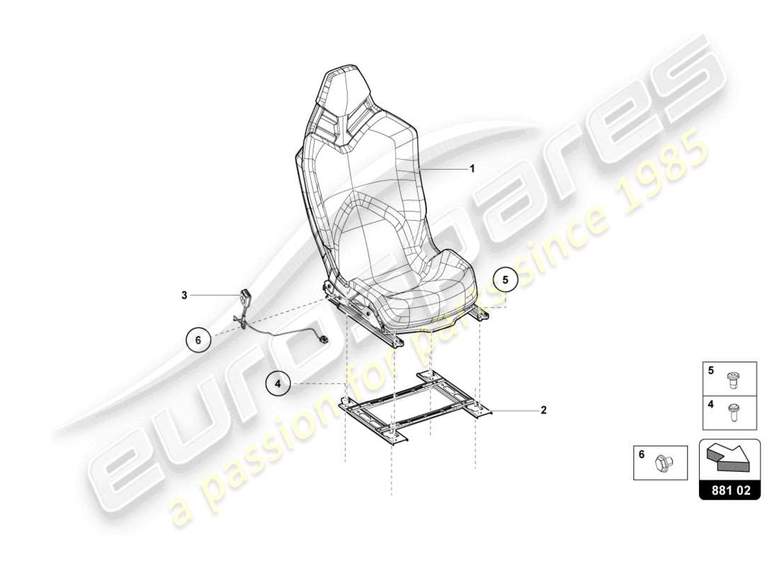 lamborghini lp740-4 s coupe (2019) diagrama de piezas del asiento deportivo