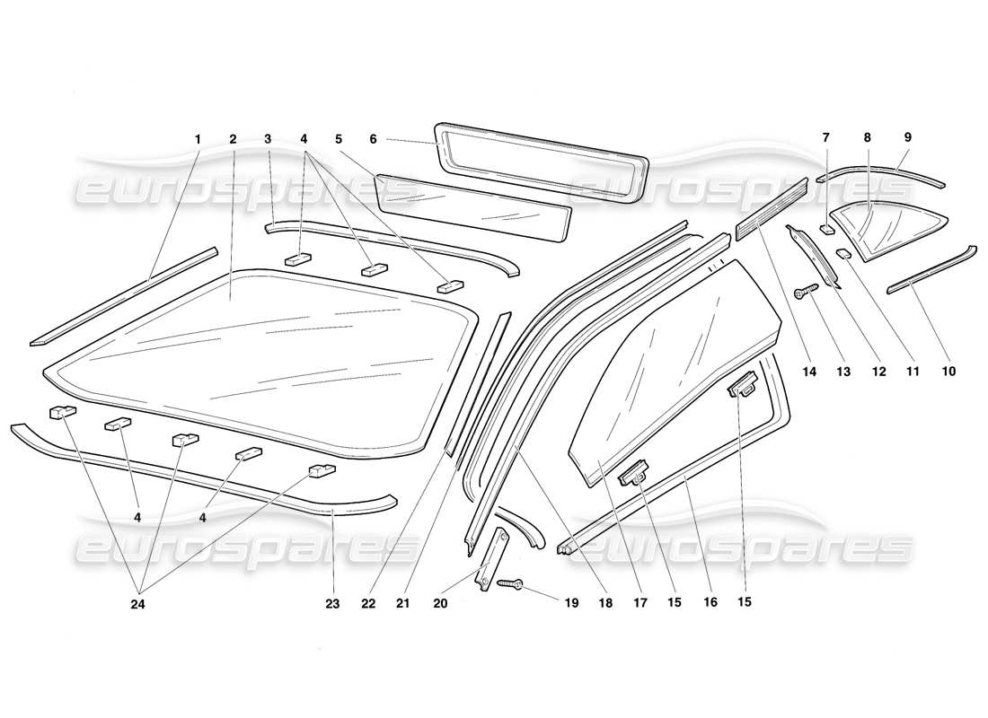 lamborghini diablo sv (1997) diagrama de piezas de windows