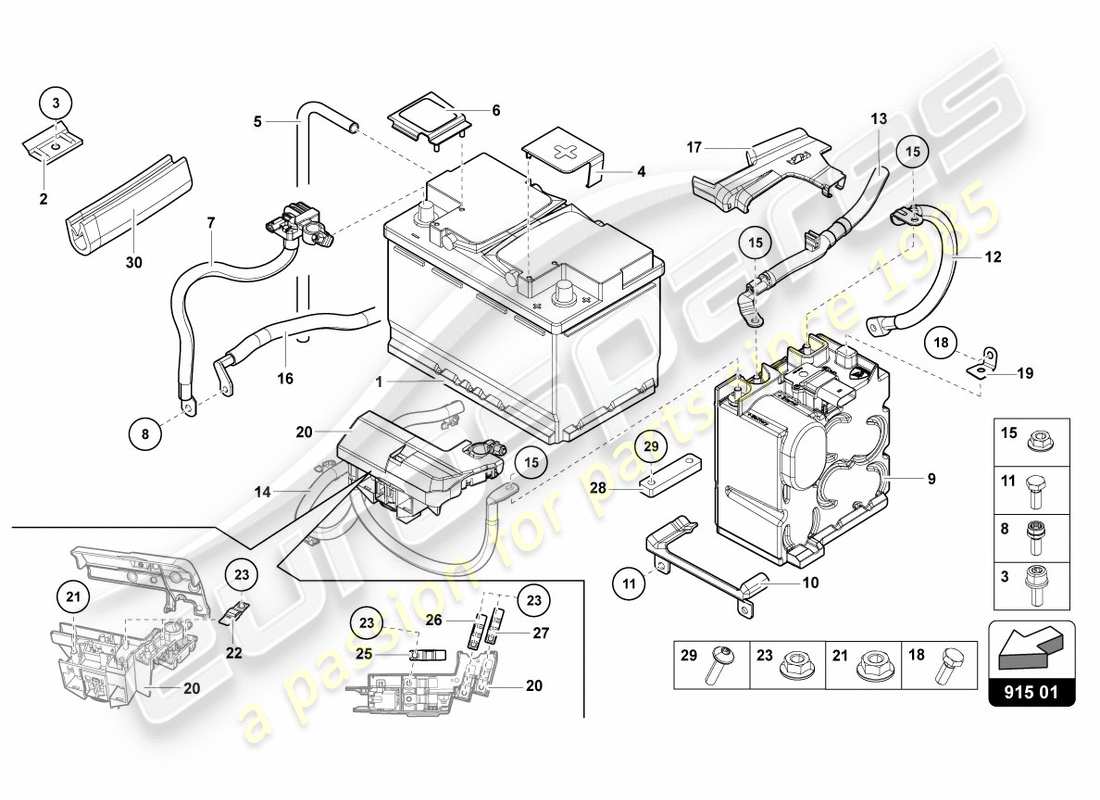 lamborghini lp700-4 coupe (2012) diagrama de piezas de la batería