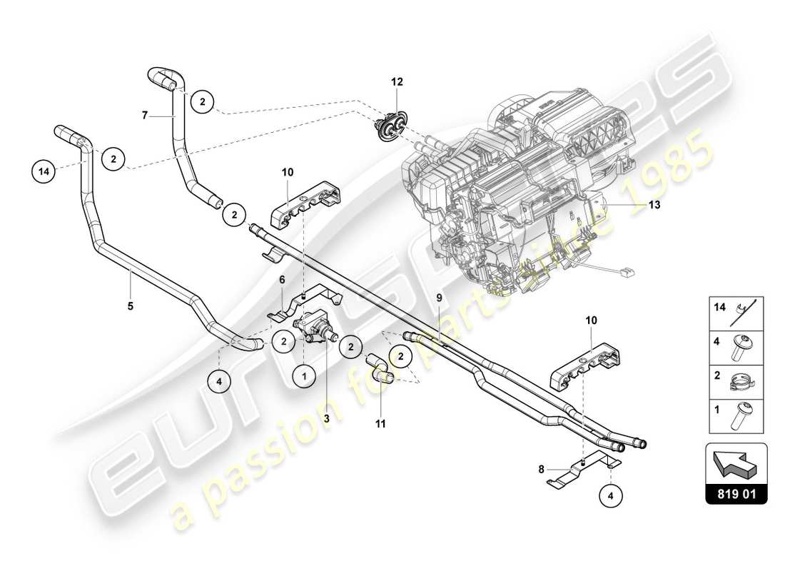 lamborghini 2012 (lp700-4 coupe)) calefacción, aire acondicionado. diagrama de piezas del sistema