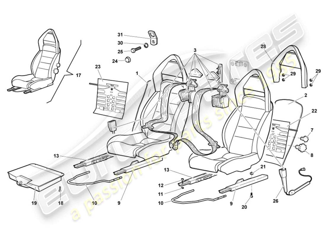 lamborghini murcielago roadster (2005) asiento completo diagrama de pieza