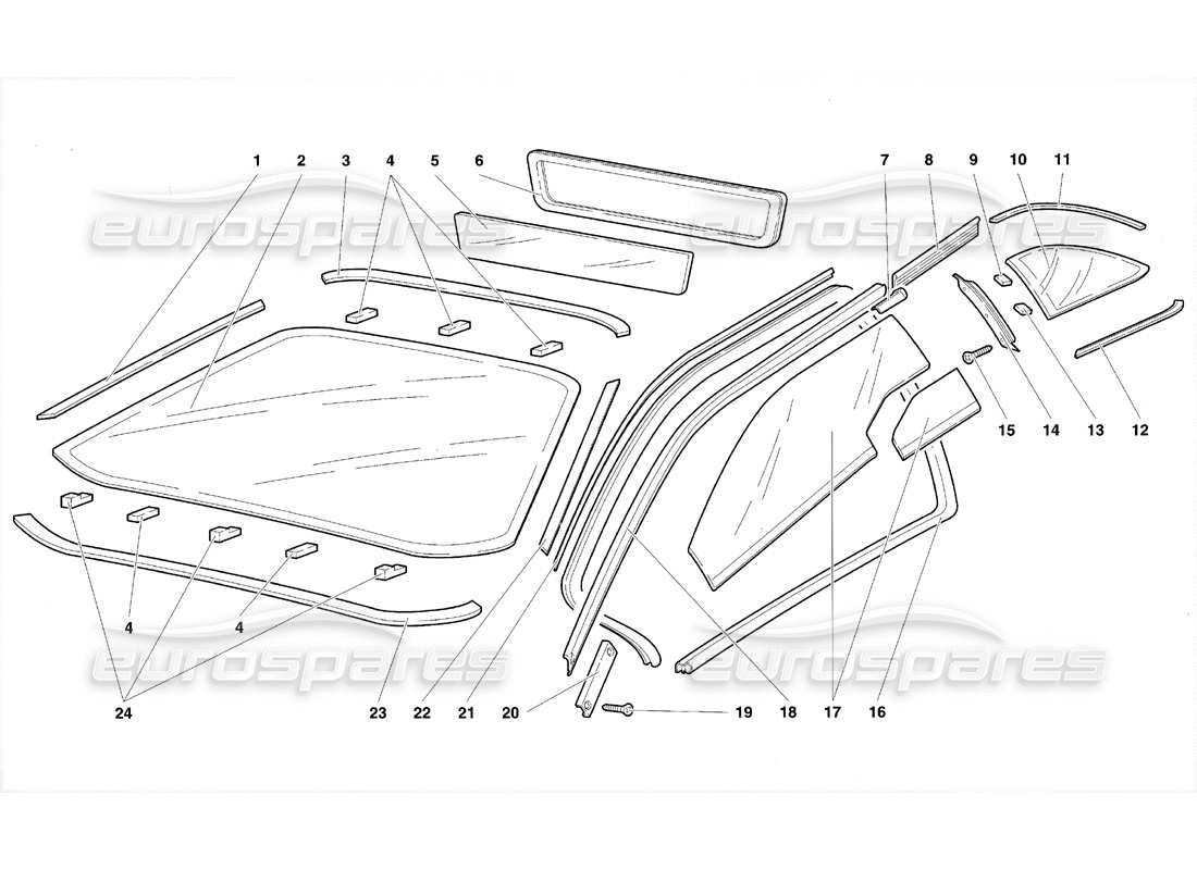 lamborghini diablo se30 (1995) diagrama de piezas de windows