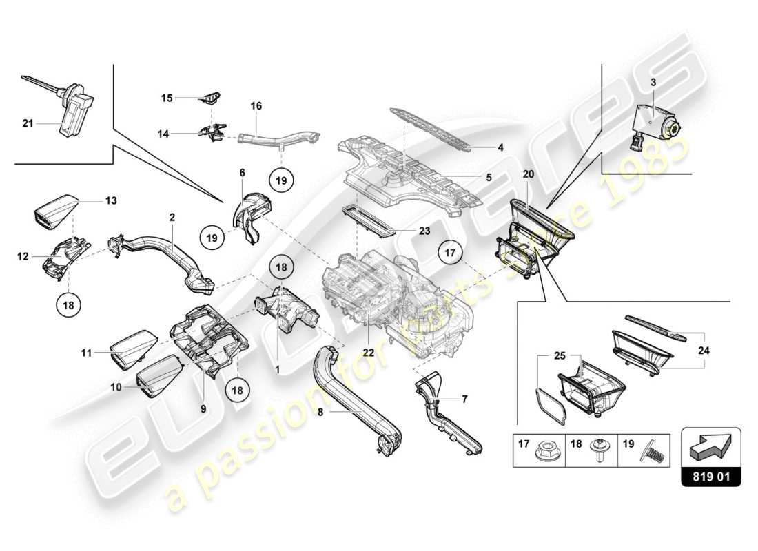 lamborghini evo spyder (2020) salida de aire diagrama de piezas