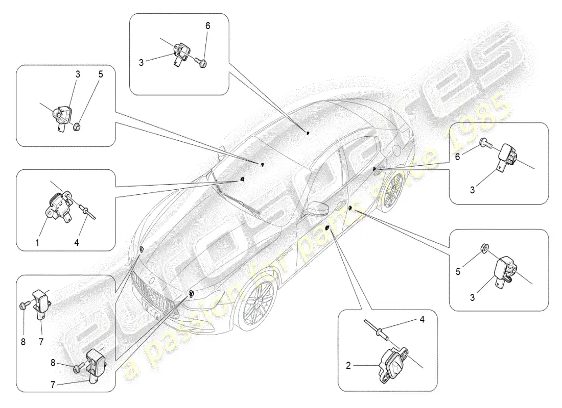 maserati ghibli (2019) sensores de accidente diagrama de piezas