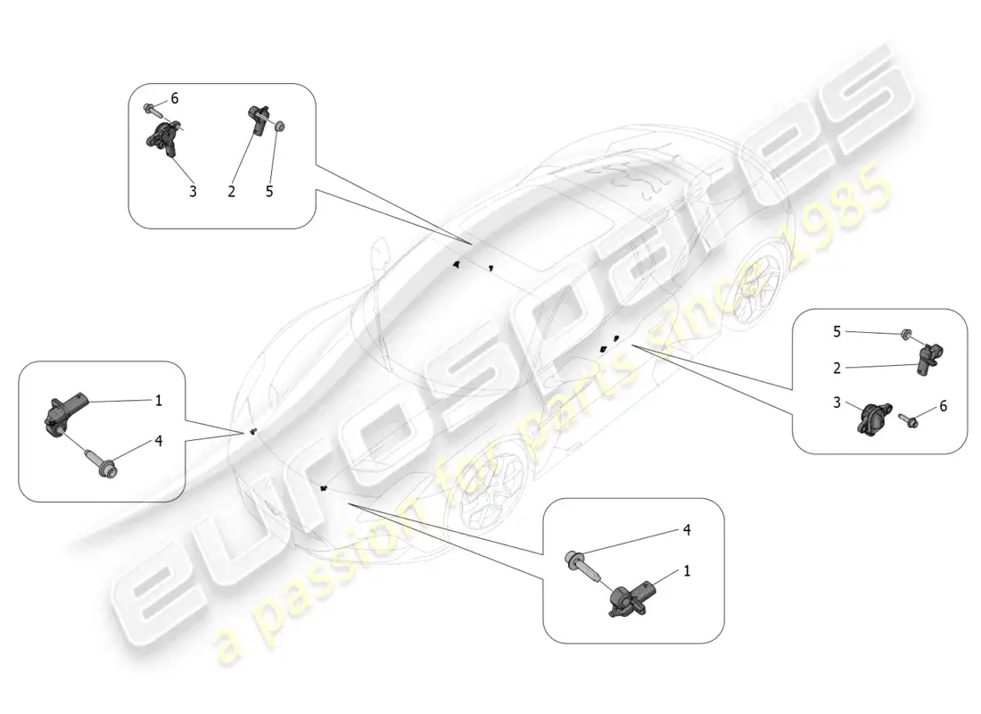 maserati mc20 (2023) sensores de accidente diagrama de piezas