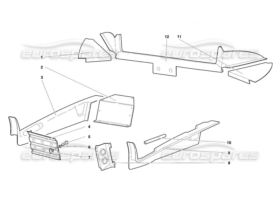 lamborghini diablo sv (1997) diagrama de piezas de los adornos del compartimiento del pasajero