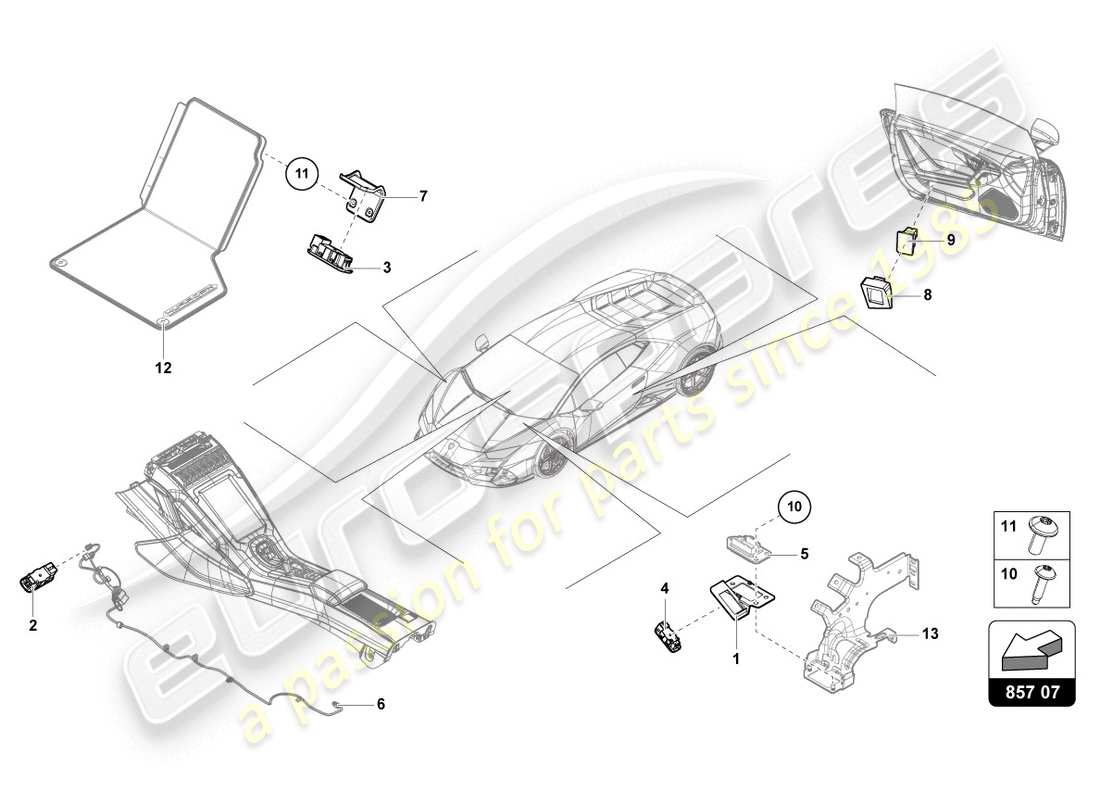 lamborghini 2020 (evo coupe) piezas individuales para luz interior y de lectura esquema de piezas
