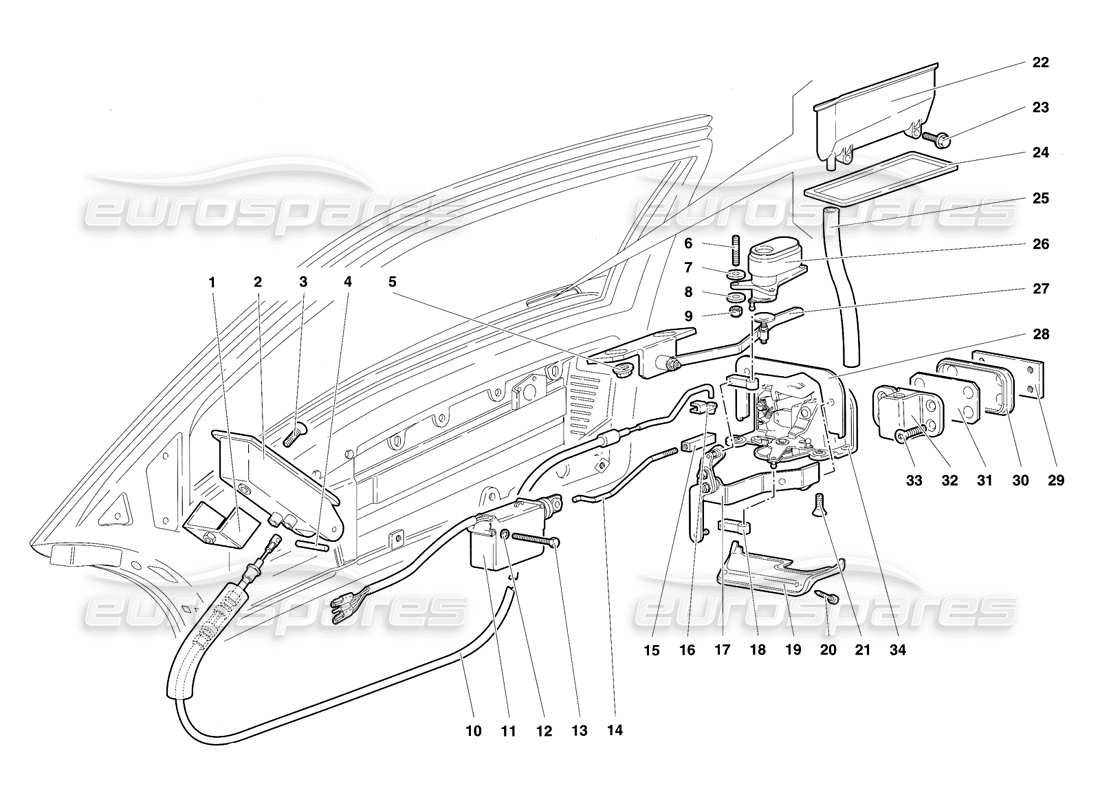 lamborghini diablo sv (1997) diagrama de piezas de puertas