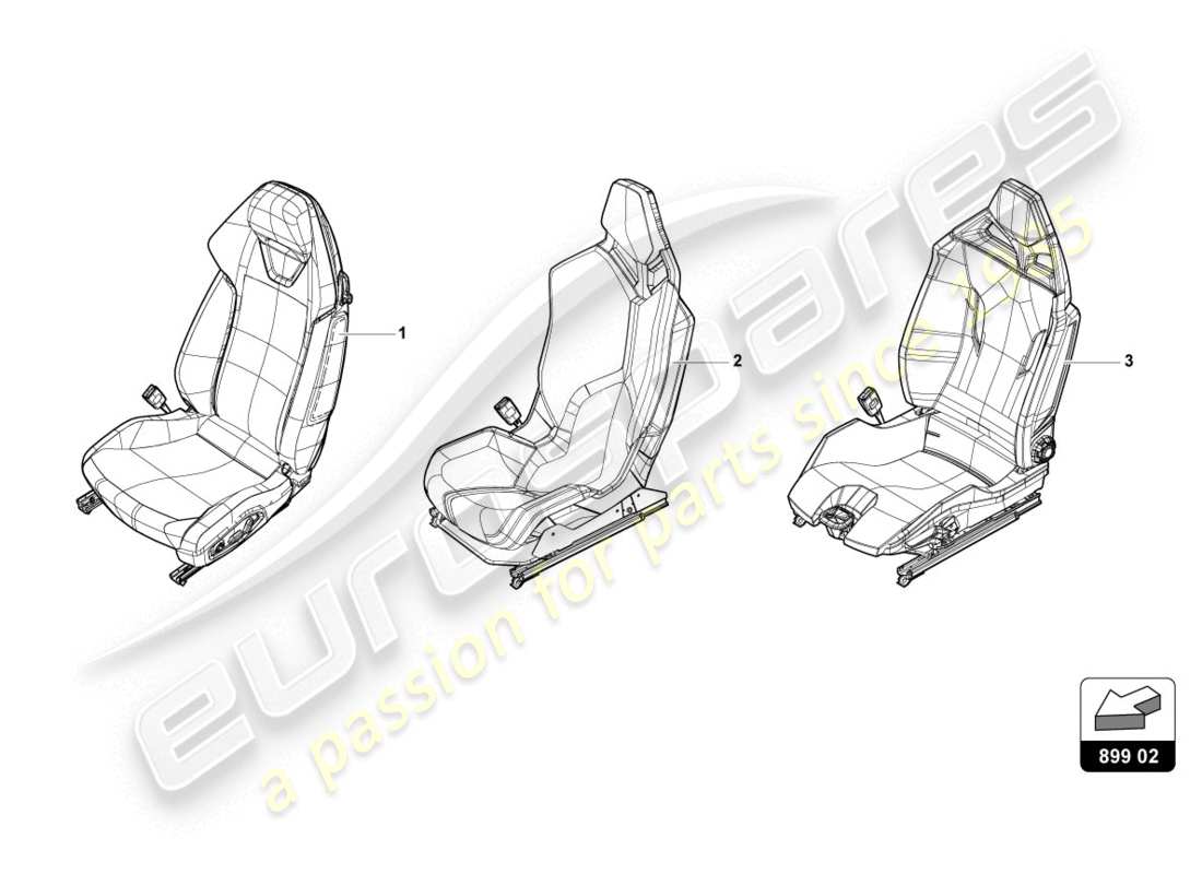 lamborghini evo coupe (2020) asiento completo diagrama de pieza