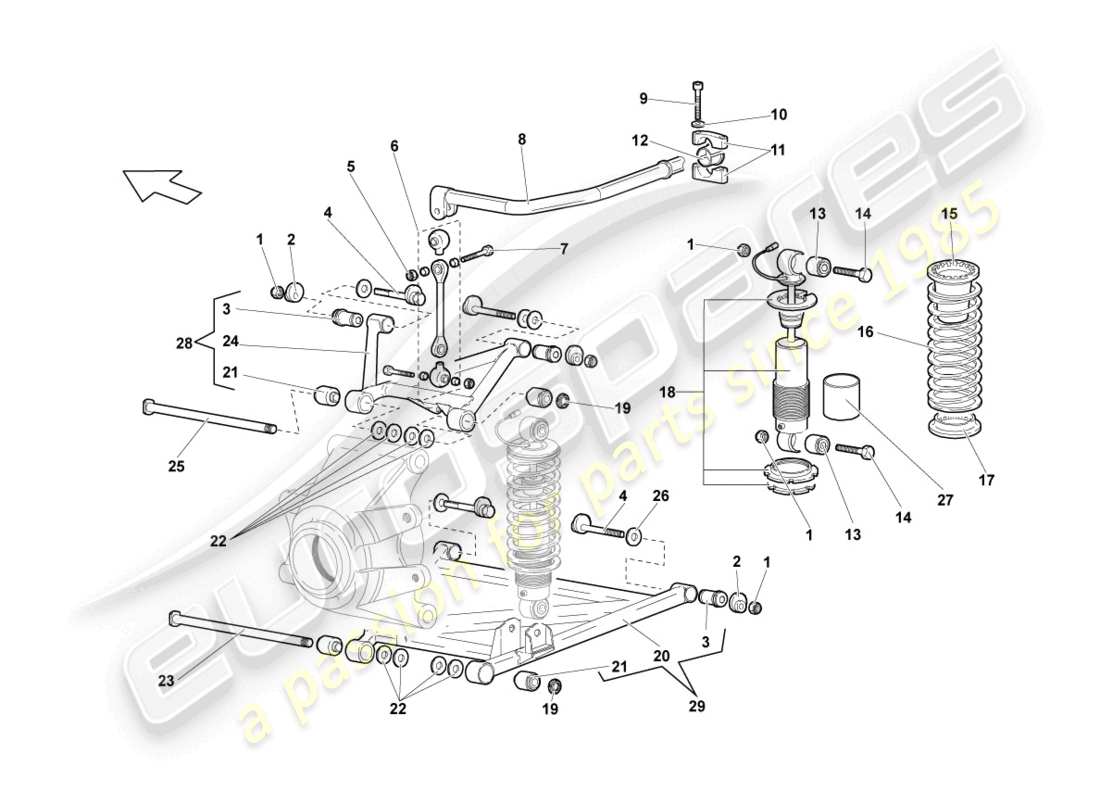 lamborghini murcielago coupe (2006) eje posterior diagrama de piezas