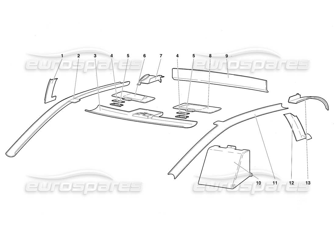 lamborghini diablo sv (1997) diagrama de piezas de los adornos del compartimiento del pasajero