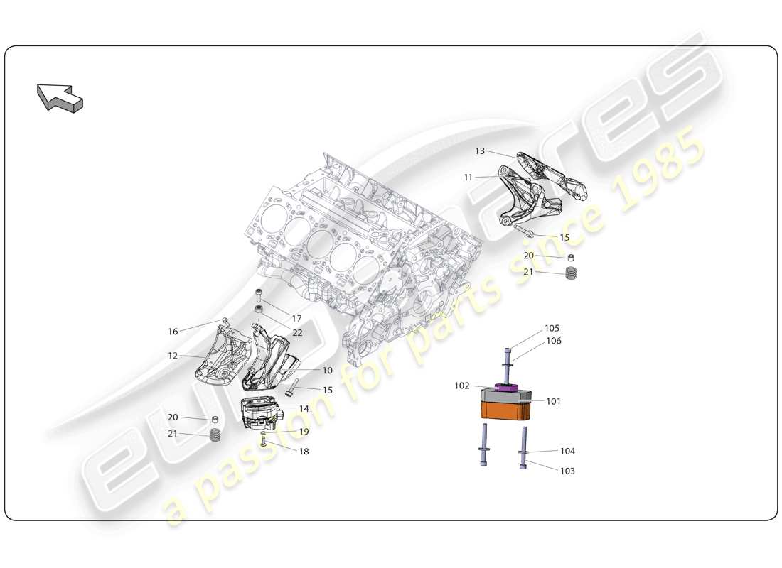 lamborghini super trofeo (2009-2014) diagrama de piezas de montaje del motor