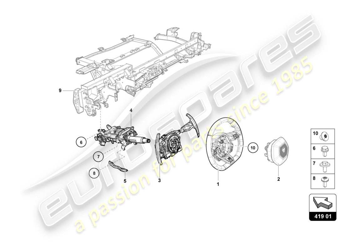 lamborghini performante spyder (2019) diagrama de piezas del sistema de dirección