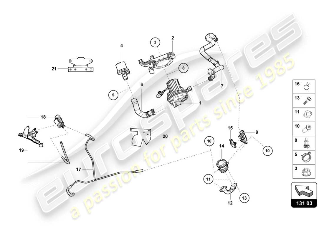 lamborghini evo coupe (2020) diagrama de piezas de la bomba de aire secundario