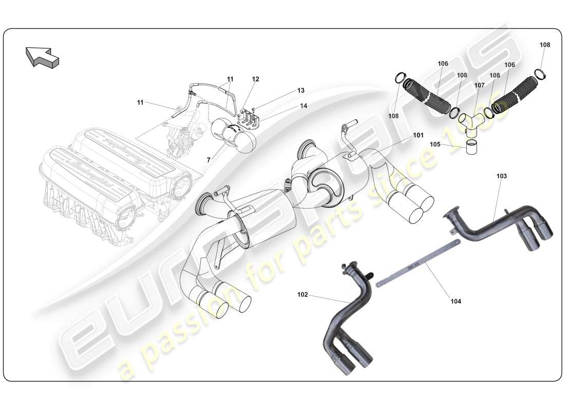 lamborghini super trofeo (2009-2014) diagrama de piezas del silenciador