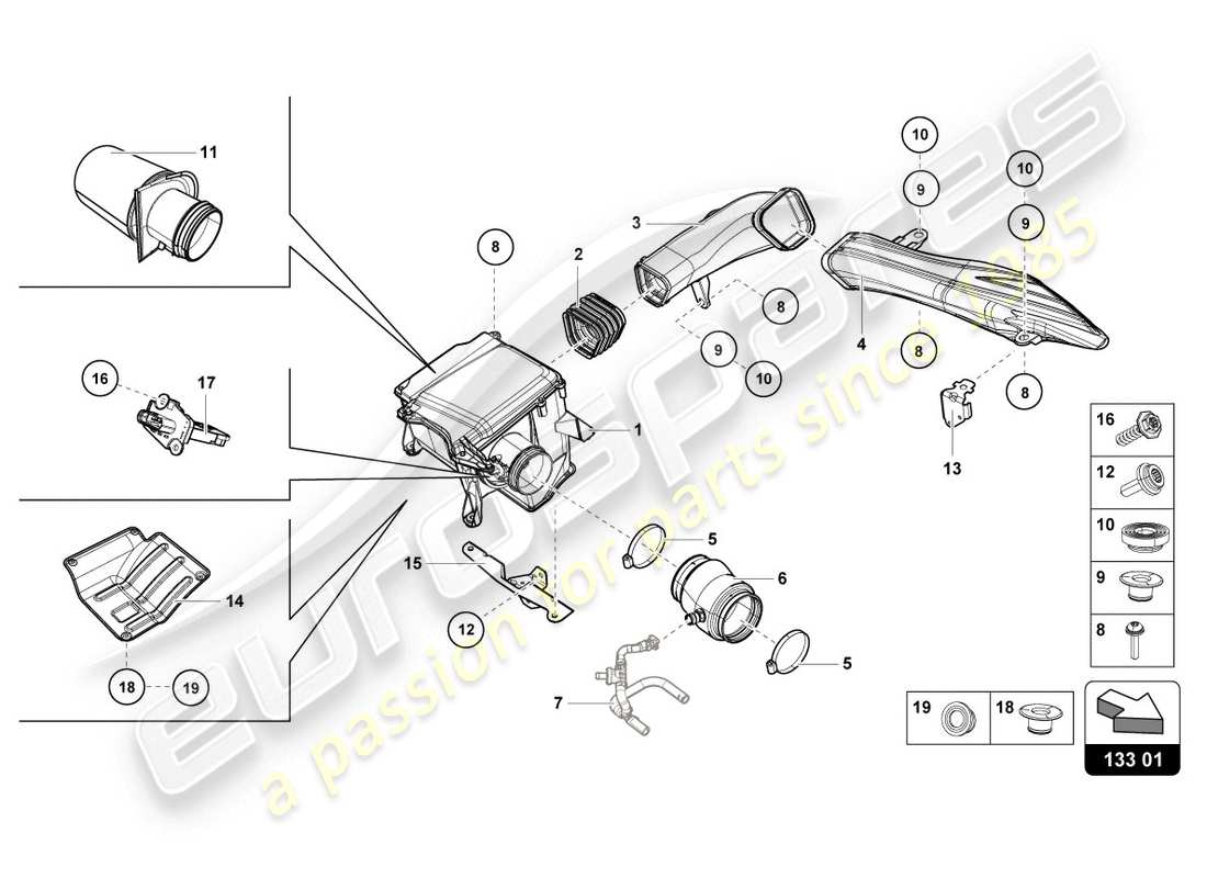 lamborghini 2016 (lp610-4 coupe) diagrama de piezas de la carcasa del filtro de aire