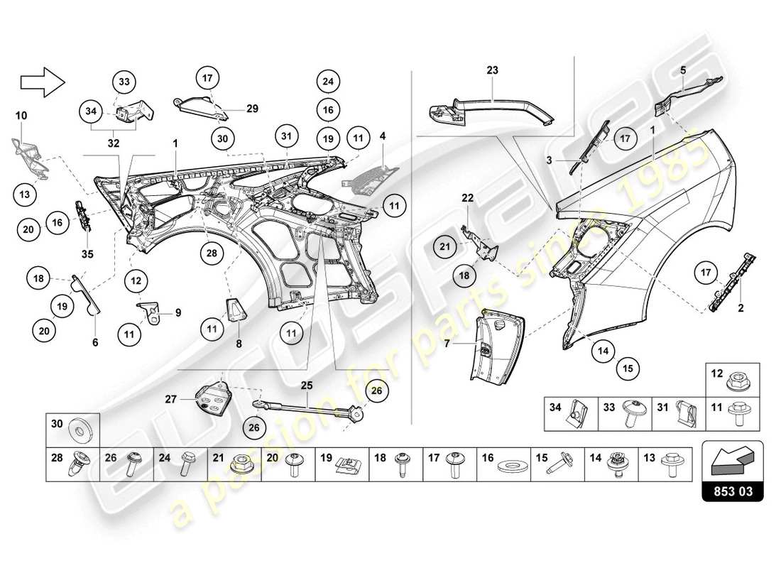 lamborghini evo coupe (2020) diagrama de piezas del ala