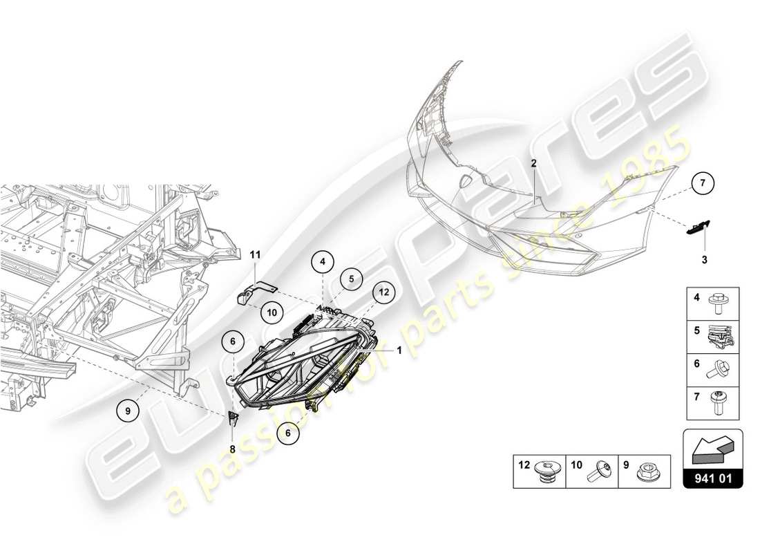 lamborghini evo coupe (2020) faro led diagrama de piezas