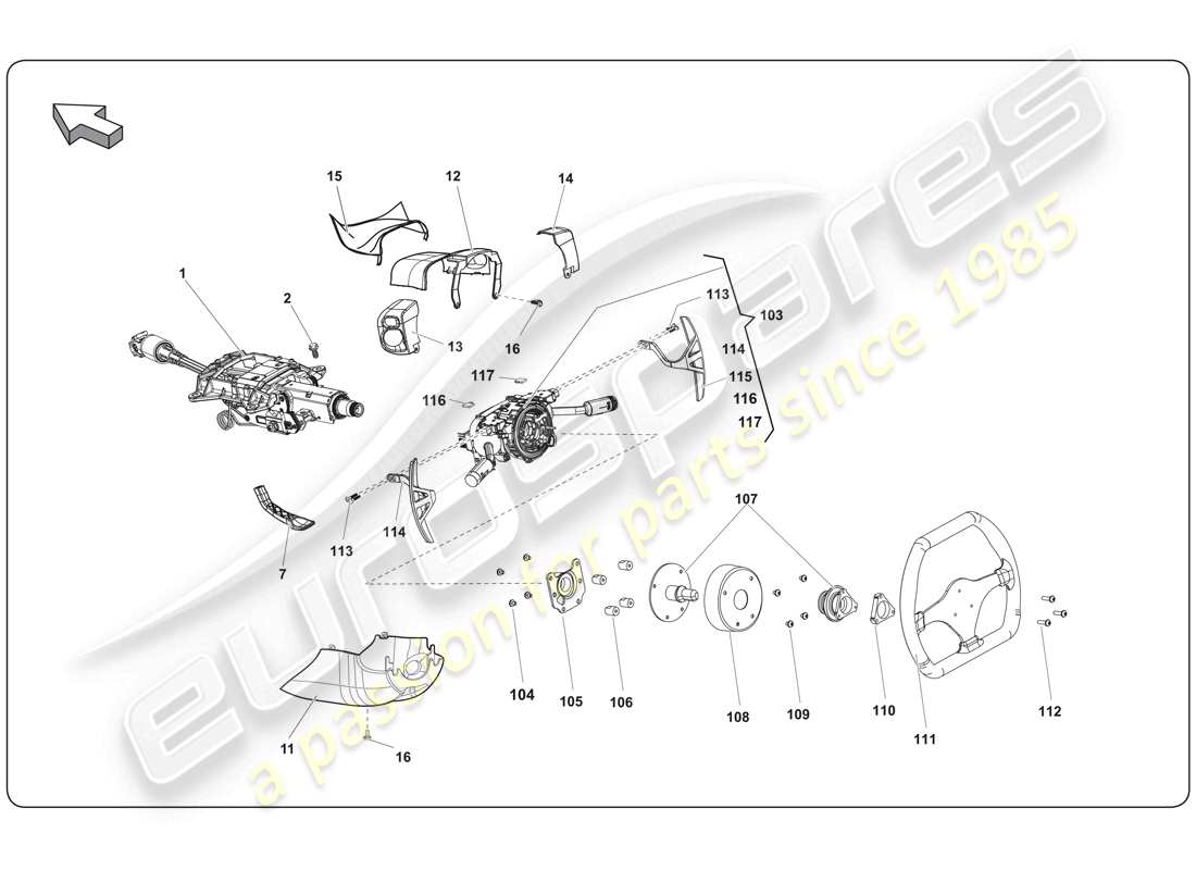 lamborghini super trofeo (2009-2014) diagrama de piezas del volante