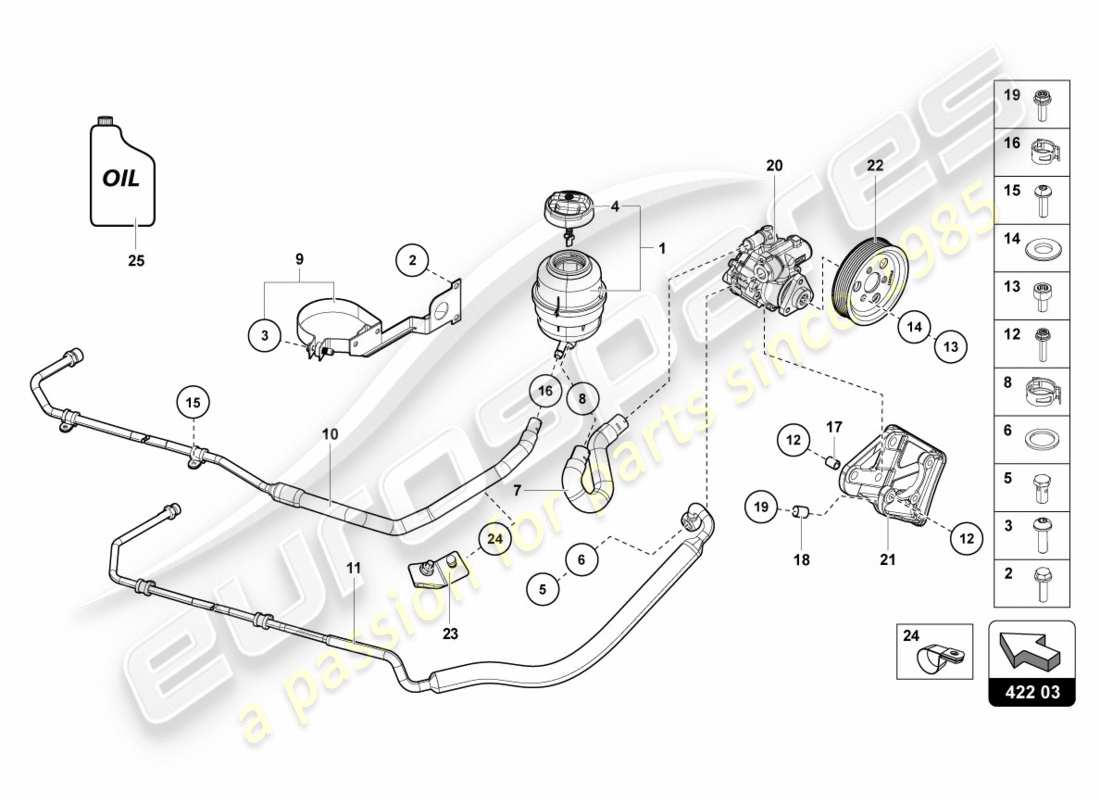 lamborghini 2012 (lp700-4 coupe)) diagrama de piezas de la bomba de dirección asistida eléctrica