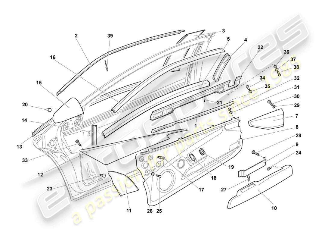 lamborghini murcielago coupe (2003) diagrama de piezas de la guía de ventana