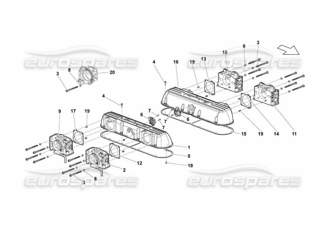 lamborghini murcielago lp670 colector de admisión diagrama de piezas
