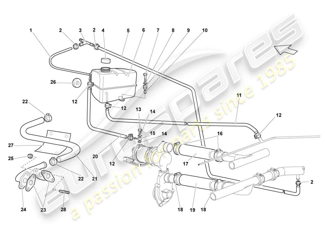 lamborghini murcielago coupe (2002) diagrama de piezas del sistema de refrigeración del refrigerante