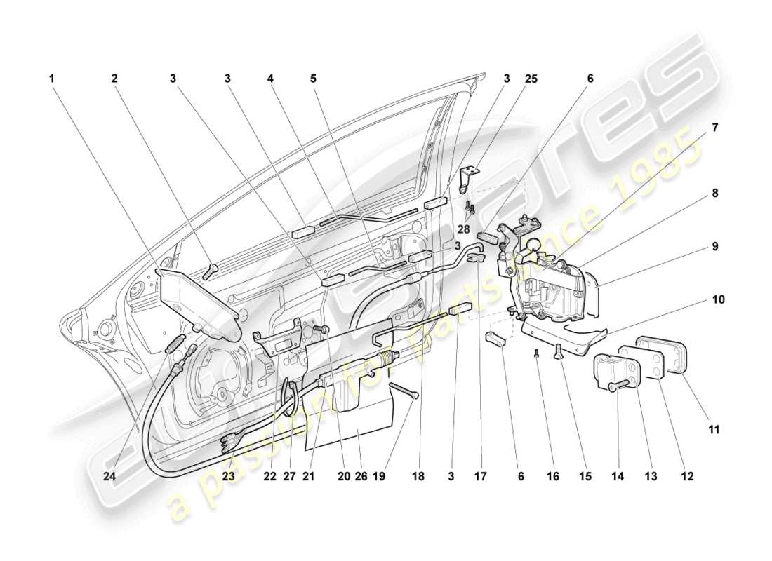 lamborghini murcielago coupe (2002) diagrama de piezas de la cerradura de la puerta
