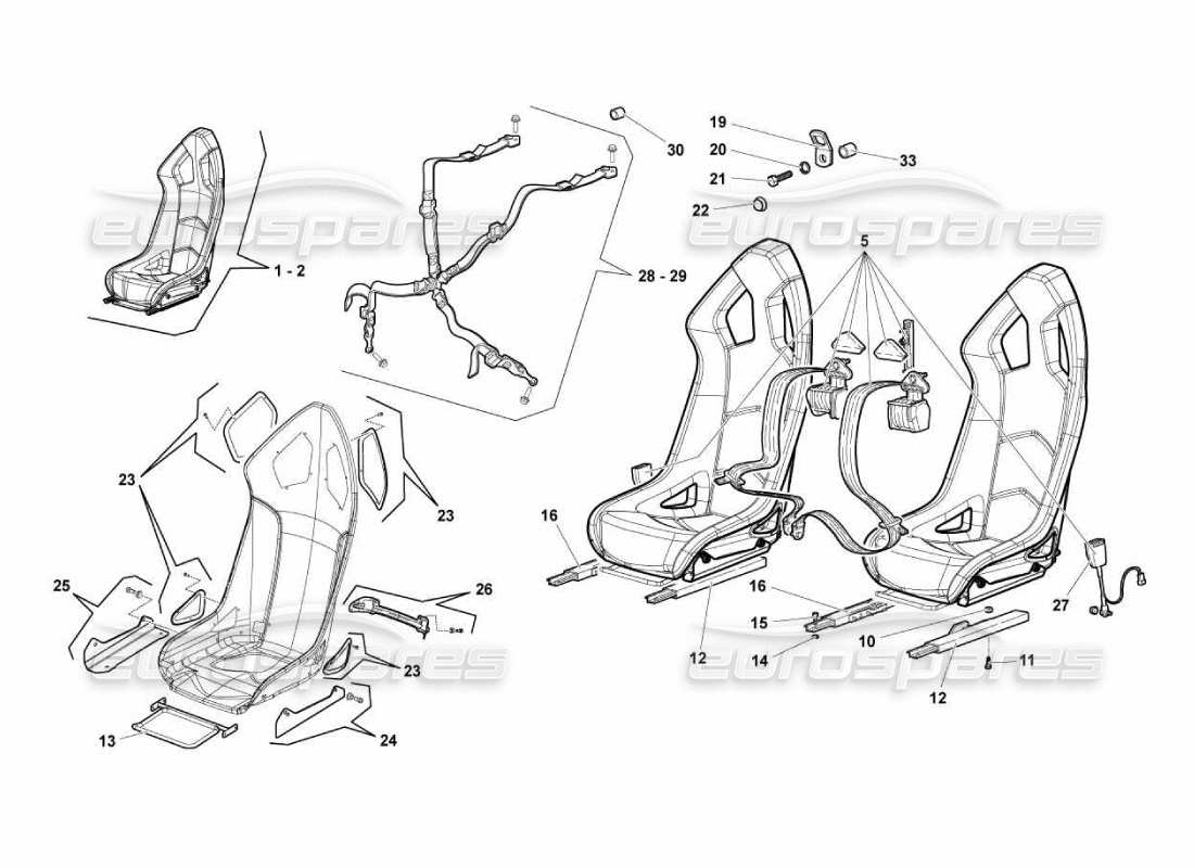 lamborghini murcielago lp670 diagrama de piezas de asientos deportivos