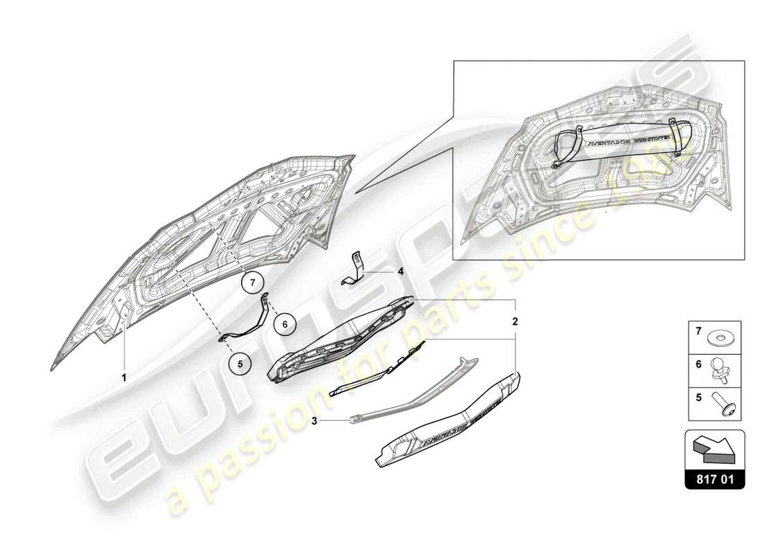 lamborghini 2019 (lp770-4 svj roadster) diagrama de piezas del cortavientos