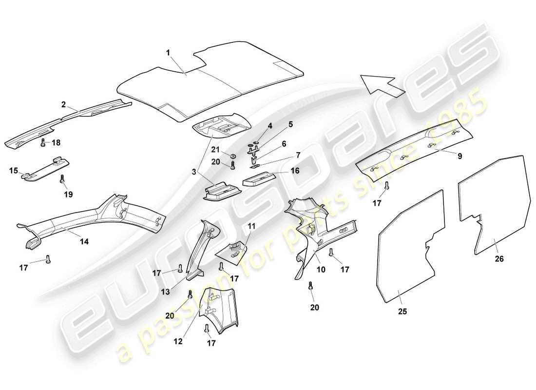 lamborghini murcielago coupe (2003) absorbentes de sonido diagrama de piezas