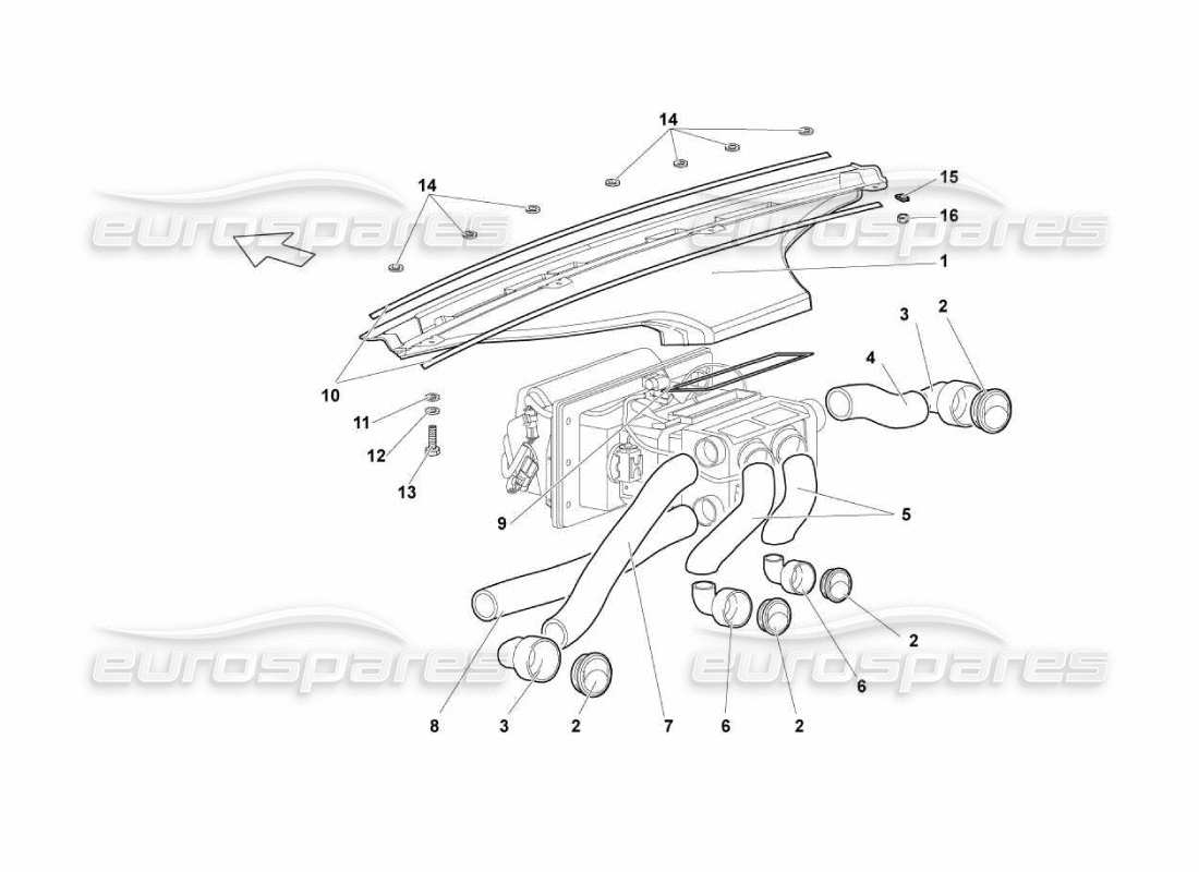 lamborghini murcielago lp670 diagrama de piezas del tubo de aire del tablero