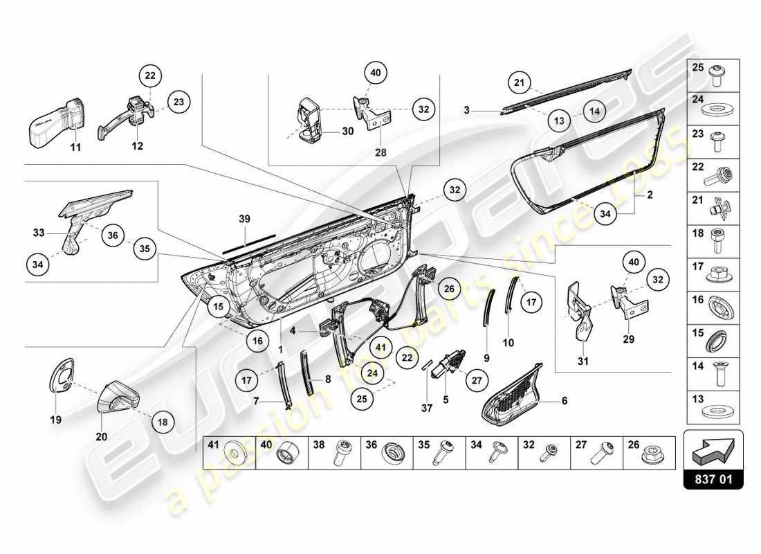 lamborghini 2020 (performante coupe) diagrama de piezas de puertas