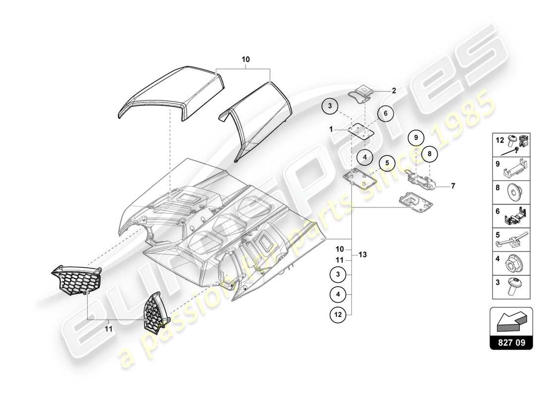 lamborghini performante spyder (2019) diagrama de piezas de la tapa trasera