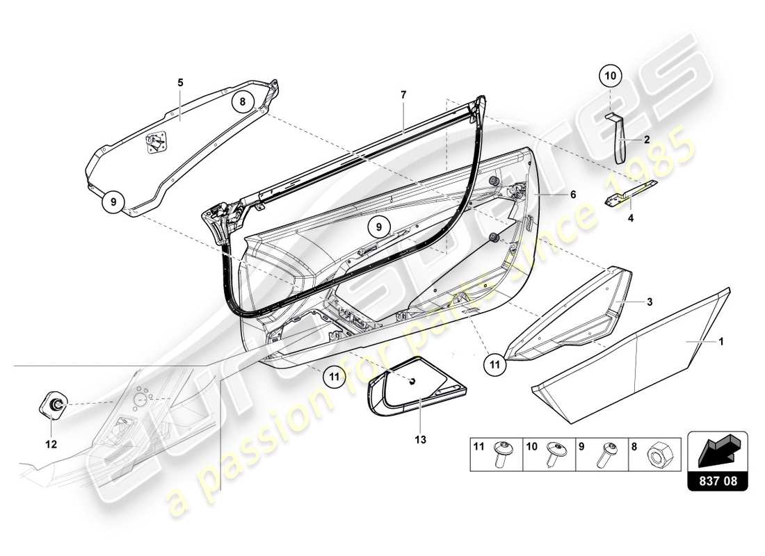 lamborghini centenario coupe (2017) panel de la puerta diagrama de piezas