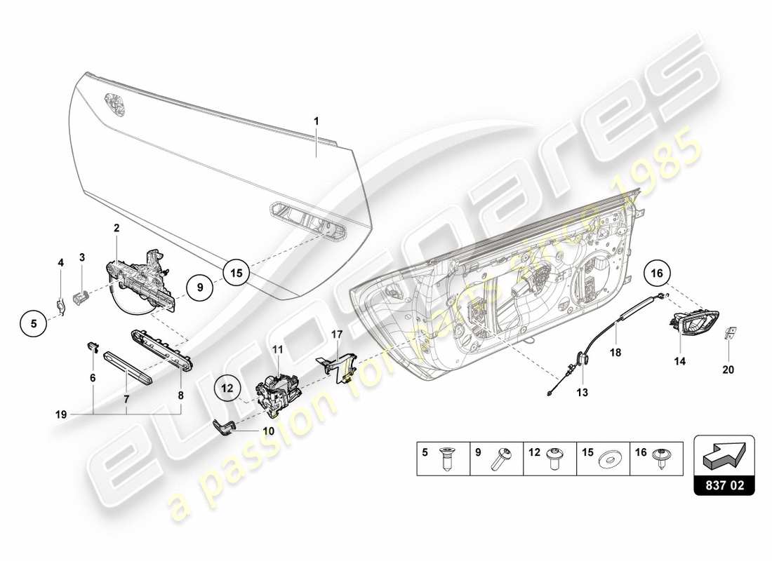 lamborghini 2018 (performante coupe) manijas de puertas diagrama de piezas