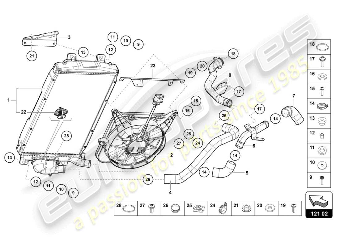 lamborghini lp740-4 s coupe (2018) enfriador para refrigerante diagrama de piezas