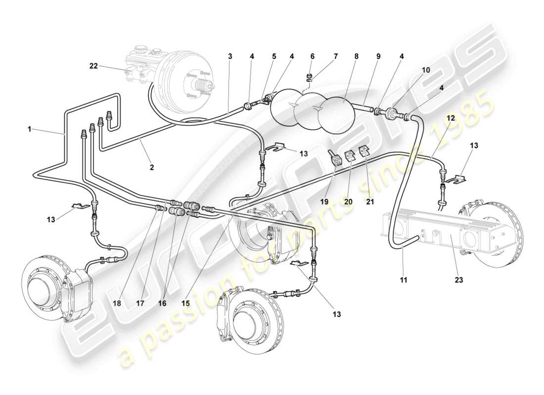 lamborghini murcielago coupe (2005) diagrama de piezas del tubo de freno