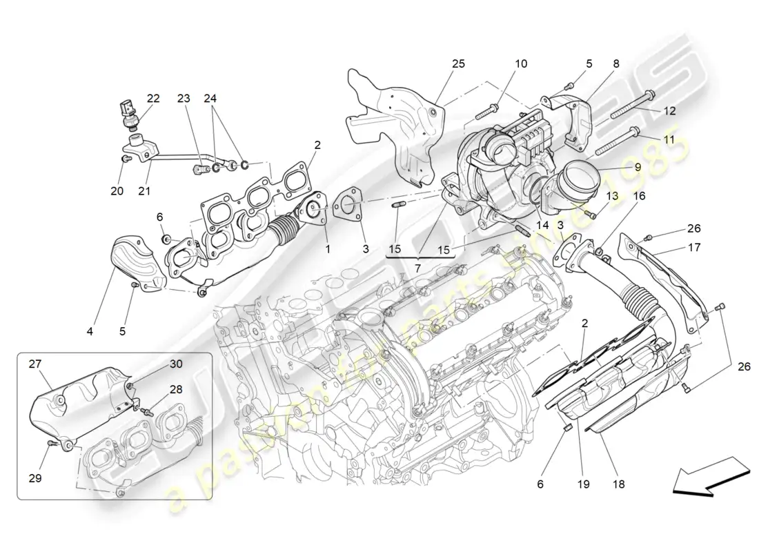 maserati ghibli (2015) sistema de turboalimentación: equipos diagrama de piezas