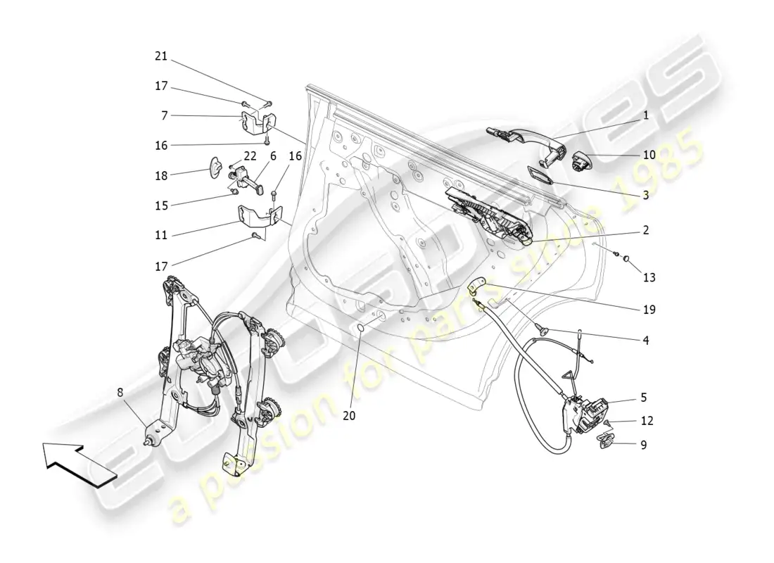 maserati levante gt (2022) puertas traseras: mecanismos diagrama de piezas