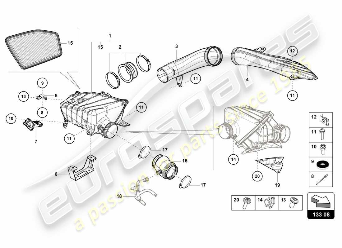 lamborghini performante coupe (2020) diagrama de piezas de la carcasa del filtro de aire